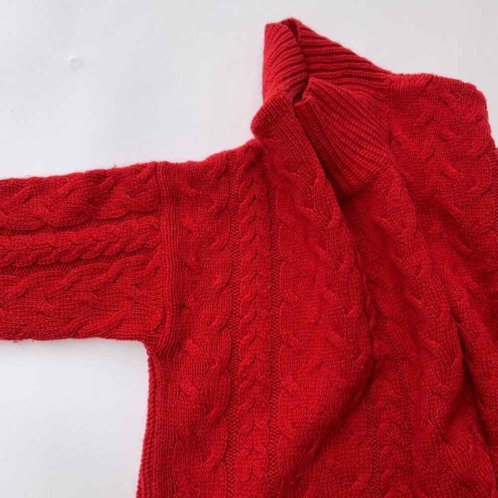 Red 50% Wool Joe Fresh Turtleneck Ribbed Hem Fisherman Aran Sweater size Small - Picture 3 of 8